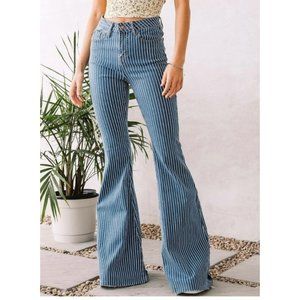 Judy Blue Pin Striped High Waist Super Flare Jeans